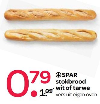 Aanbiedingen Spar stokbrood wit of tarwe - Spar - Geldig van 10/08/2017 tot 23/08/2017 bij Spar