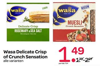 Aanbiedingen Wasa delicate crisp of crunch sensation - Wasa - Geldig van 10/08/2017 tot 23/08/2017 bij Spar