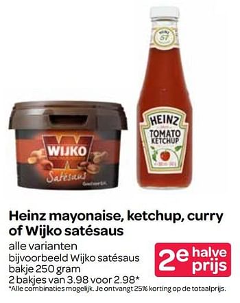 Aanbiedingen Heinz mayonaise, ketchup, curry of wijko satésaus - Huismerk - Spar  - Geldig van 10/08/2017 tot 23/08/2017 bij Spar