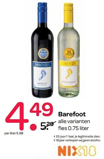 Aanbiedingen Barefoot - Witte wijnen - Geldig van 10/08/2017 tot 23/08/2017 bij Spar