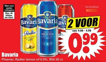 Aanbiedingen Bavaria pilsener, radler lemon of 0.0% - Bavaria - Geldig van 13/08/2017 tot 19/08/2017 bij Lekker Doen