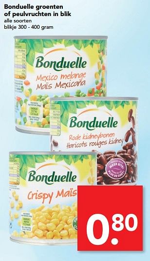 Aanbiedingen Bonduelle groenten of peulvruchten in blik - Bonduelle - Geldig van 13/08/2017 tot 19/08/2017 bij Deen Supermarkten