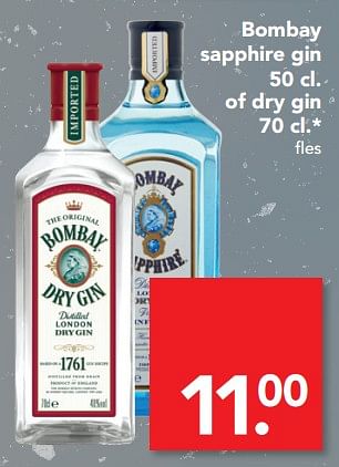 Aanbiedingen Bombay sapphire gin of dry gin - Bombay - Geldig van 13/08/2017 tot 19/08/2017 bij Deen Supermarkten