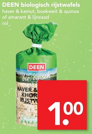 Aanbiedingen Deen biologisch rijstwafels - Huismerk deen supermarkt - Geldig van 13/08/2017 tot 19/08/2017 bij Deen Supermarkten