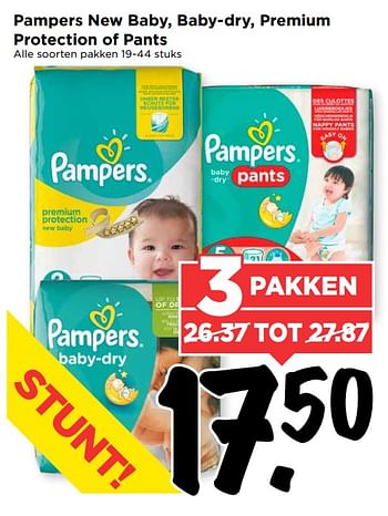 Aanbiedingen Pampers new baby, baby-dry, premium protection of pants - Pampers - Geldig van 13/08/2017 tot 19/08/2017 bij Vomar