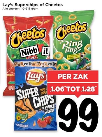 Aanbiedingen Lay`s superchips of cheetos - Huismerk Vomar - Geldig van 13/08/2017 tot 19/08/2017 bij Vomar