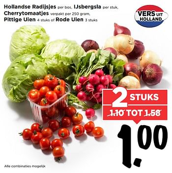 Aanbiedingen Hollandse radijsjes ijsbergsla cherrytomaatjes pittige uien of rode uien - Huismerk Vomar - Geldig van 13/08/2017 tot 19/08/2017 bij Vomar