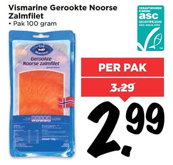 Aanbiedingen Vismarine gerookte noorse zalmfilet - Vismarine - Geldig van 13/08/2017 tot 19/08/2017 bij Vomar