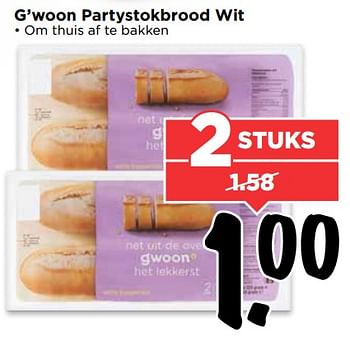 Aanbiedingen G`woon partystokbrood wit - Gâ€™woon - Geldig van 13/08/2017 tot 19/08/2017 bij Vomar