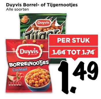 Aanbiedingen Duyvis borrel- of tijgernootjes - Duyvis - Geldig van 13/08/2017 tot 19/08/2017 bij Vomar