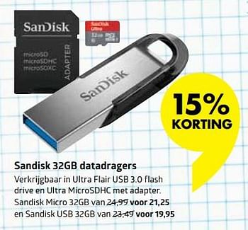 Aanbiedingen Sandisk 32gb datadragers - Sandisk - Geldig van 10/08/2017 tot 10/09/2017 bij Bruna