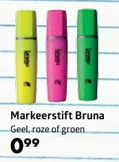 Aanbiedingen Markeerstift bruna geel, roze of groen - Huismerk-Bruna - Geldig van 10/08/2017 tot 10/09/2017 bij Bruna