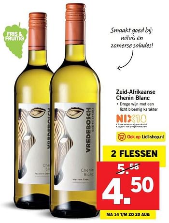 Aanbiedingen Zuid-afrikaanse chenin blanc - Witte wijnen - Geldig van 13/08/2017 tot 20/08/2017 bij Lidl