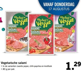 Aanbiedingen Vegetarische salami - My Best Veggie - Geldig van 13/08/2017 tot 20/08/2017 bij Lidl