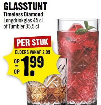 Aanbiedingen Glasstunt timeless diamond longdrinkglas of tumbler - Huismerk - Dirk III - Geldig van 13/08/2017 tot 19/08/2017 bij Dirk III