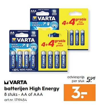 Aanbiedingen Batterijen high energy - Varta - Geldig van 12/08/2017 tot 23/08/2017 bij Blokker