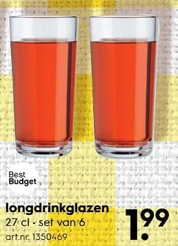 Aanbiedingen Longdrinkglazen - Best budget - Geldig van 12/08/2017 tot 23/08/2017 bij Blokker