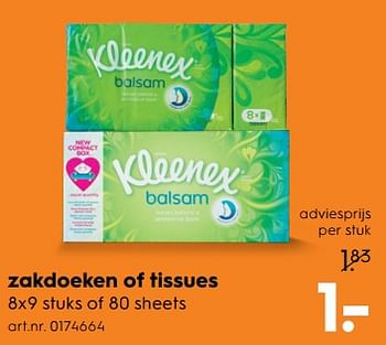 Aanbiedingen Zakdoeken of tissues - Kleenex - Geldig van 12/08/2017 tot 23/08/2017 bij Blokker