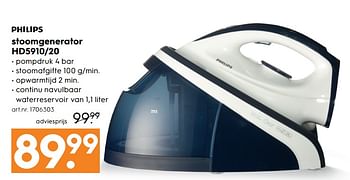 Aanbiedingen Philips stoomgenerator hd5910-20 - Philips - Geldig van 12/08/2017 tot 23/08/2017 bij Blokker