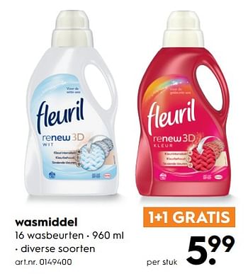 Aanbiedingen Wasmiddel - Fleuril - Geldig van 12/08/2017 tot 23/08/2017 bij Blokker