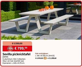 Aanbiedingen Sevilla picknicktafel - Bristol - Geldig van 02/08/2017 tot 02/09/2017 bij Overstock