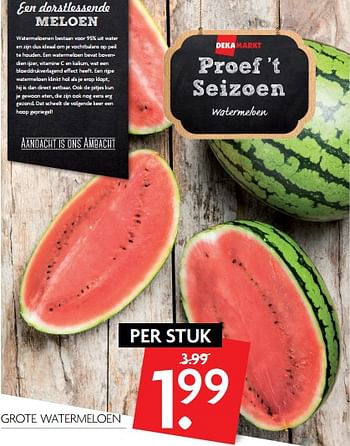 Aanbiedingen Grote watermeloen - Huismerk - Deka Markt - Geldig van 13/08/2017 tot 19/08/2017 bij Deka Markt