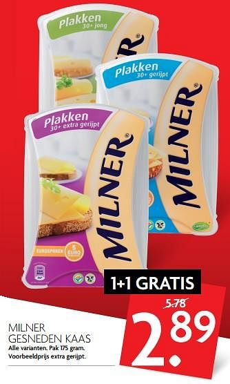 Aanbiedingen Milner gesneden kaas - Milner - Geldig van 13/08/2017 tot 19/08/2017 bij Deka Markt