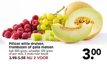 Aanbiedingen Pitloze witte druiven, frambozen of galia meloen - Huismerk - Em-té - Geldig van 13/08/2017 tot 19/08/2017 bij Em-té