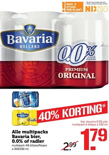 Aanbiedingen Alle multipacks bavaria bier, 0.0% of radler - Bavaria - Geldig van 14/08/2017 tot 20/08/2017 bij Coop