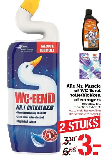 Aanbiedingen Alle mr. muscle of wc eend toiletblokken of reinigers - Huismerk - Coop - Geldig van 14/08/2017 tot 20/08/2017 bij Coop