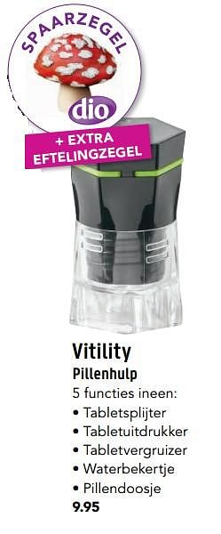 Aanbiedingen Vitility pillenhulp - Vitility - Geldig van 14/08/2017 tot 27/08/2017 bij D.I.O. Drogist