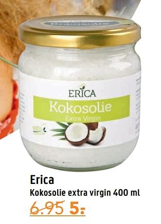 Aanbiedingen Erica kokosolie extra virgin - Erica - Geldig van 14/08/2017 tot 27/08/2017 bij D.I.O. Drogist