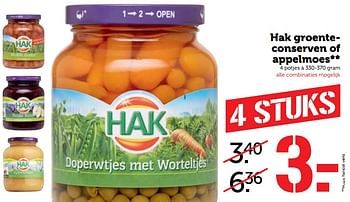 Aanbiedingen Hak groenteconserven of appelmoes - Hak - Geldig van 14/08/2017 tot 20/08/2017 bij Coop