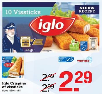 Aanbiedingen Iglo crispino of vissticks - Iglo - Geldig van 14/08/2017 tot 20/08/2017 bij Coop