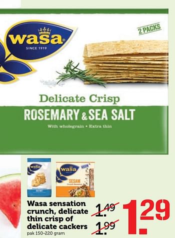 Aanbiedingen Wasa sensation crunch, delicate thin crisp of delicate cackers - Wasa - Geldig van 14/08/2017 tot 20/08/2017 bij Coop