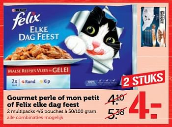 Aanbiedingen Gourmet perle of mon petit of felix elke dag feest - Purina - Geldig van 14/08/2017 tot 20/08/2017 bij Coop