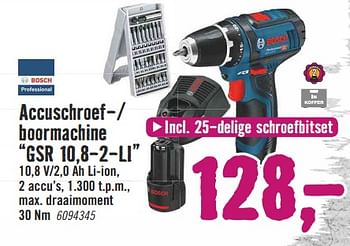 Aanbiedingen Bosch accuschroef-- boormachine gsr 10,8-2-li - Bosch - Geldig van 14/08/2017 tot 27/08/2017 bij Hornbach