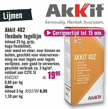 Aanbiedingen Akkit 402 flexibele tegellijm - Akkit - Geldig van 14/08/2017 tot 27/08/2017 bij Hornbach