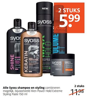 Aanbiedingen Alle syoss shampoo en styling - Syoss - Geldig van 14/08/2017 tot 27/08/2017 bij Etos