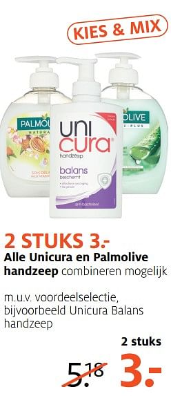 Aanbiedingen Alle unicura en palmolive handzeep - Palmolive - Geldig van 14/08/2017 tot 27/08/2017 bij Etos