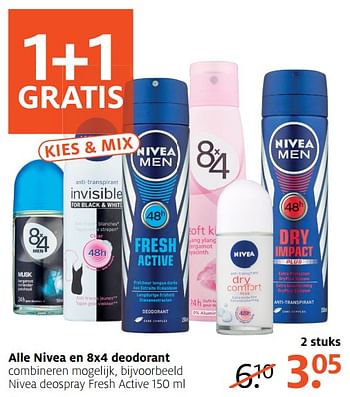 Aanbiedingen Alle nivea en 8x4 deodorant - 8x4 - Geldig van 14/08/2017 tot 27/08/2017 bij Etos