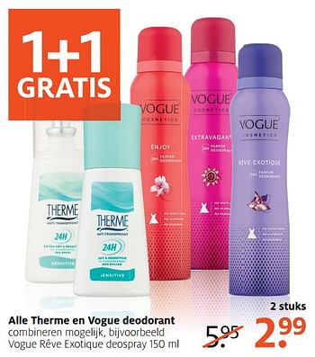 Aanbiedingen Alle therme en vogue deodorant - Therme - Geldig van 14/08/2017 tot 27/08/2017 bij Etos