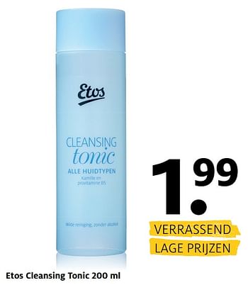 Aanbiedingen Etos cleansing tonic - Huismerk - Etos - Geldig van 14/08/2017 tot 27/08/2017 bij Etos