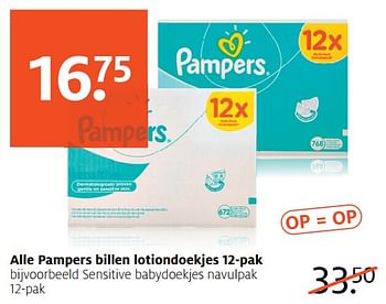 Aanbiedingen Alle pampers billen lotiondoekjes - Pampers - Geldig van 14/08/2017 tot 27/08/2017 bij Etos