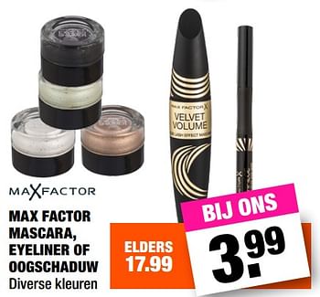 Aanbiedingen Max factor mascara, eyeliner of oogschaduw - Max Factor - Geldig van 14/08/2017 tot 27/08/2017 bij Big Bazar