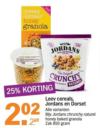 Aanbiedingen Leev cereals, jordans en dorset - Huismerk - Albert Heijn - Geldig van 14/08/2017 tot 20/08/2017 bij Albert Heijn