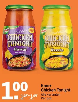 Aanbiedingen Knorr chicken tonight - Knorr - Geldig van 14/08/2017 tot 20/08/2017 bij Albert Heijn
