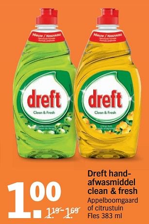 Aanbiedingen Dreft handafwasmiddel clean + fresh - Dreft - Geldig van 14/08/2017 tot 20/08/2017 bij Albert Heijn