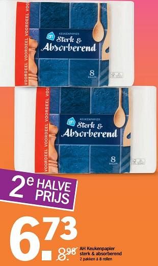 Aanbiedingen Ah keukenpapier sterk + absorberend - Huismerk - Albert Heijn - Geldig van 14/08/2017 tot 20/08/2017 bij Albert Heijn