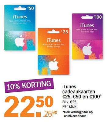 Aanbiedingen Itunes cadeaukaarten - Apple - Geldig van 14/08/2017 tot 20/08/2017 bij Albert Heijn